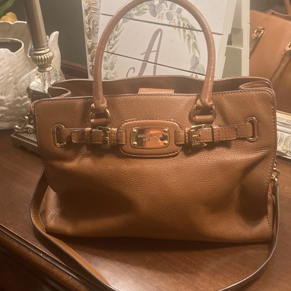 Genuine Micheal Kors Hamilton Acorn  Brown Leather  2 Way Handbag